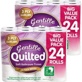 Gentille Quilted Bathroom Tissue Rolls | Luxury 3-Ply Toilet Paper Soft, Strong & Sustainable | (48rolls)