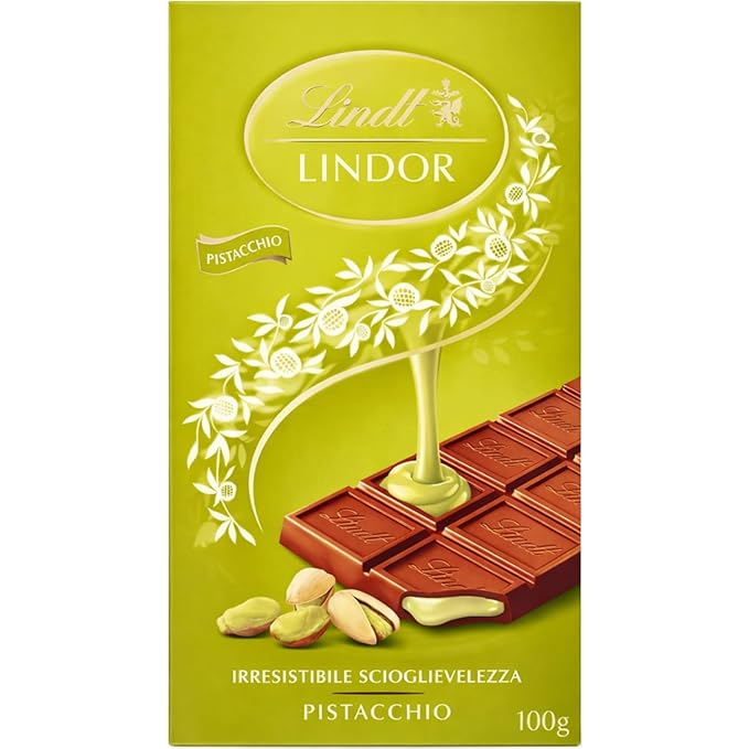 61PGAEa-4yL._SX679_ Lindt Lindor Pistachio Milk Chocolate Bar 100g - Image 1